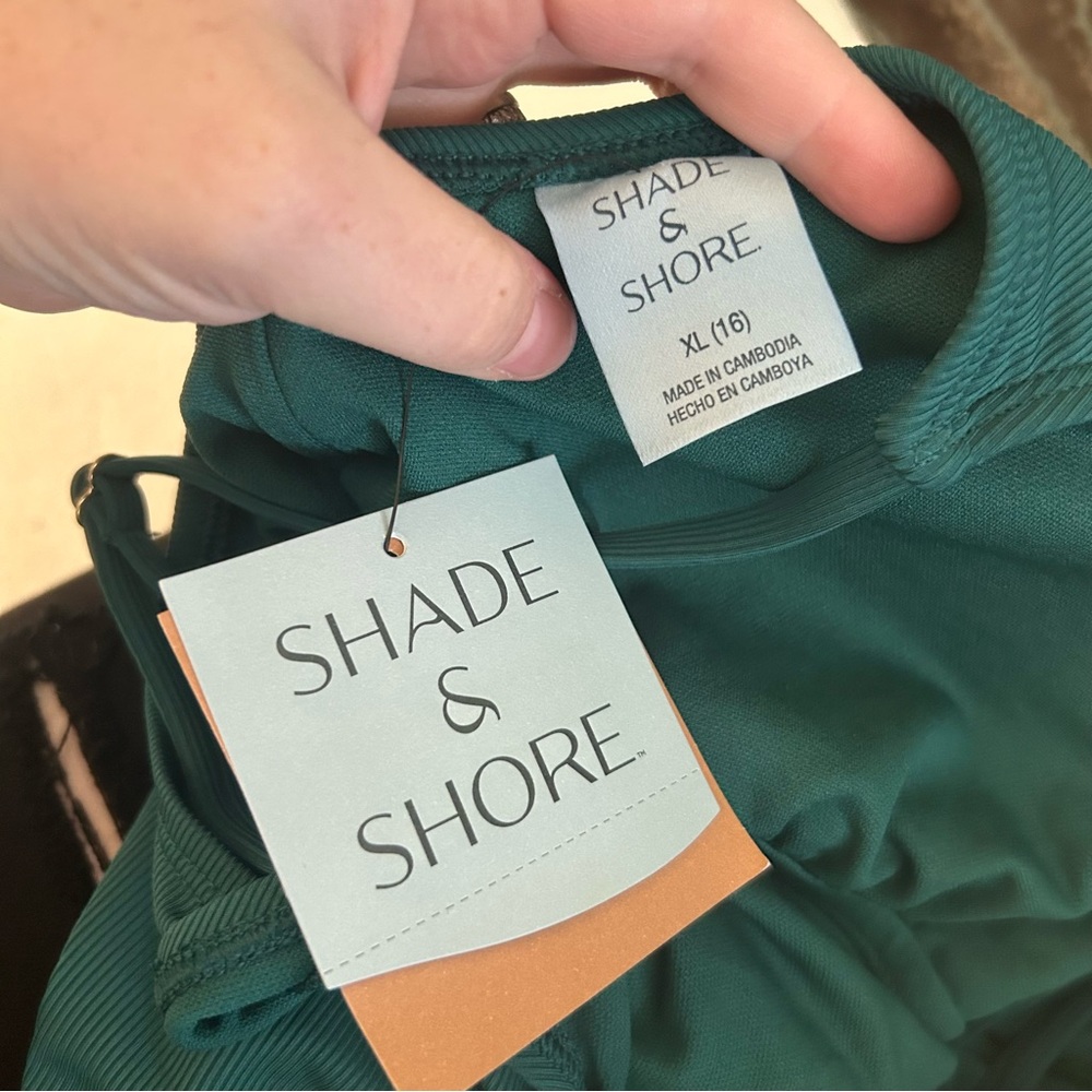 Shade & shore green teal ribbed one pice swim suit side ruching tie - Picture 6 of 14